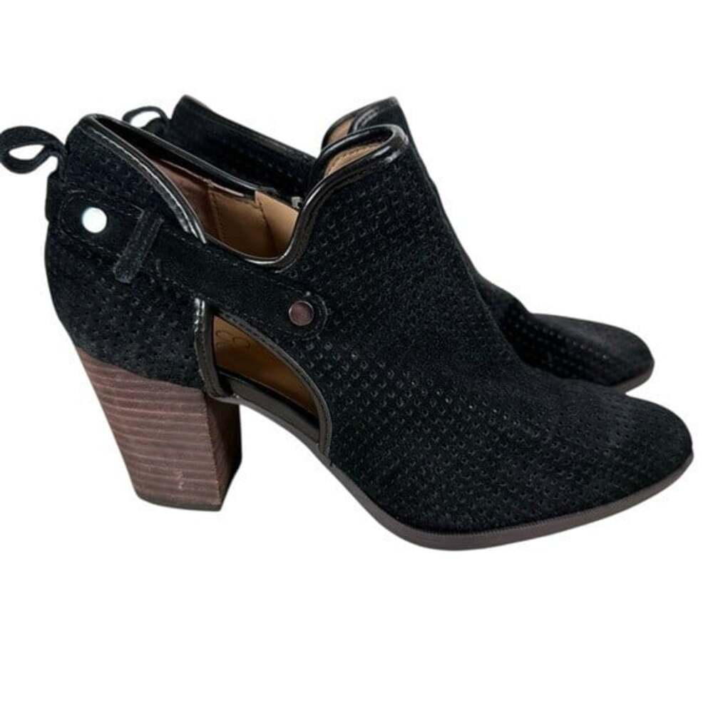 Franco Sarto Dale2 Black Suede Cutout Booties Women’s Size 10M Perforated Ankle